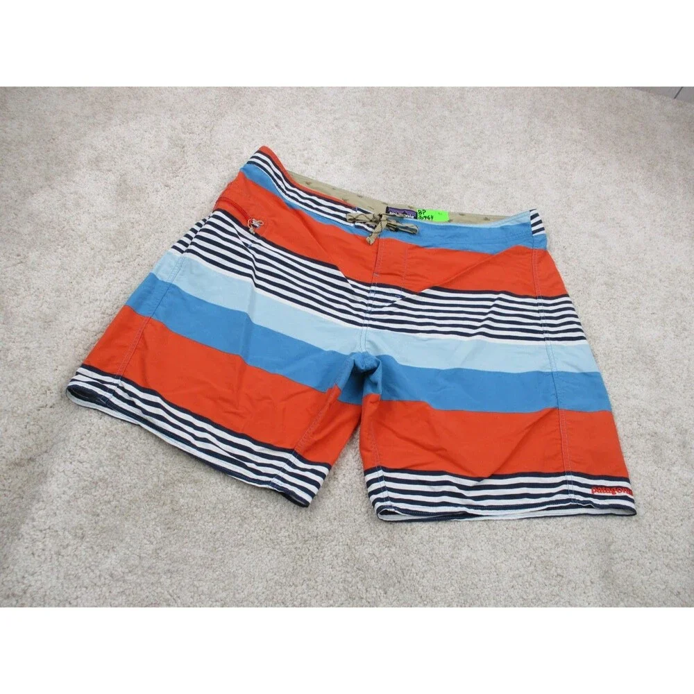 Patagonia Wavefarer Board Shorts Mens 40 Blue Orange Striped Swim Trunks 19
